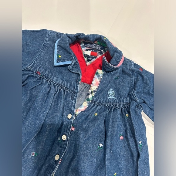 Tommy Hilfiger Baby Dress Denim Jean 18-24 Month Button Up Embroidered Floral - Picture 4 of 8